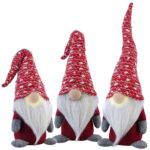 3er-Set Deko-Wichtel mit leuchtender Nase, Batteriebetrieb, je 34 cm, rot