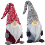 2er-Set Deko Wichtel mit LED beleuchteter Nase, 34cm, grau und rot