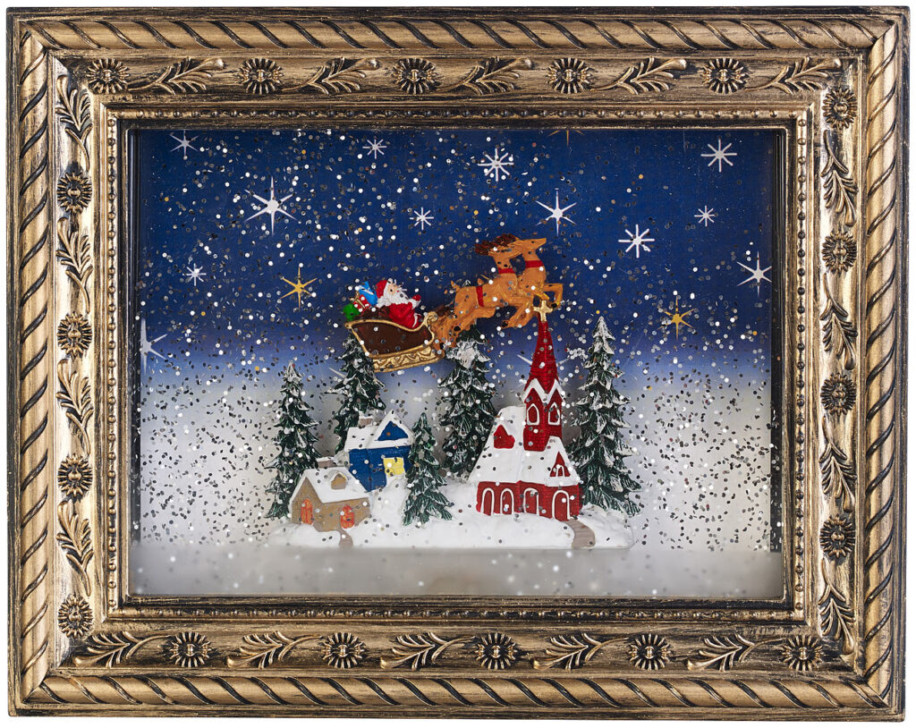 Weihnachts-Bilderrahmen „Weihnachtsdorf“ mit LEDs, Schneewirbel, Musik