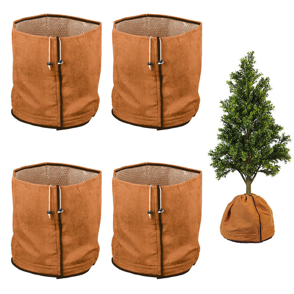 4er-Set Thermo-Topfschutz für Pflanzen, je 40 x 40 cm, mit Drainage, braun