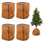 4er-Set Thermo-Topfschutz für Pflanzen, je 40 x 40 cm, mit Drainage, braun
