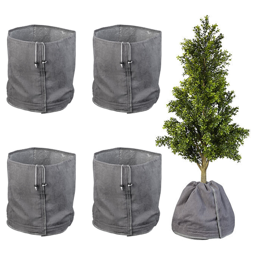 4er-Set XL-Thermo-Topfschutz für Pflanzen, je 70 x 65 cm, mit Drainage, anthrazit