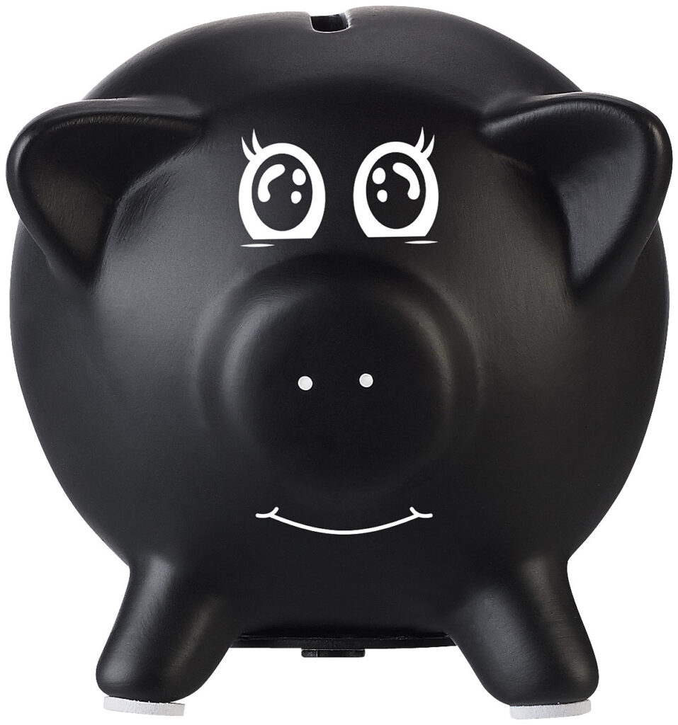 Keramik-Sparschwein mit Tafellack zum Beschriften, Kreide, Schlüssel