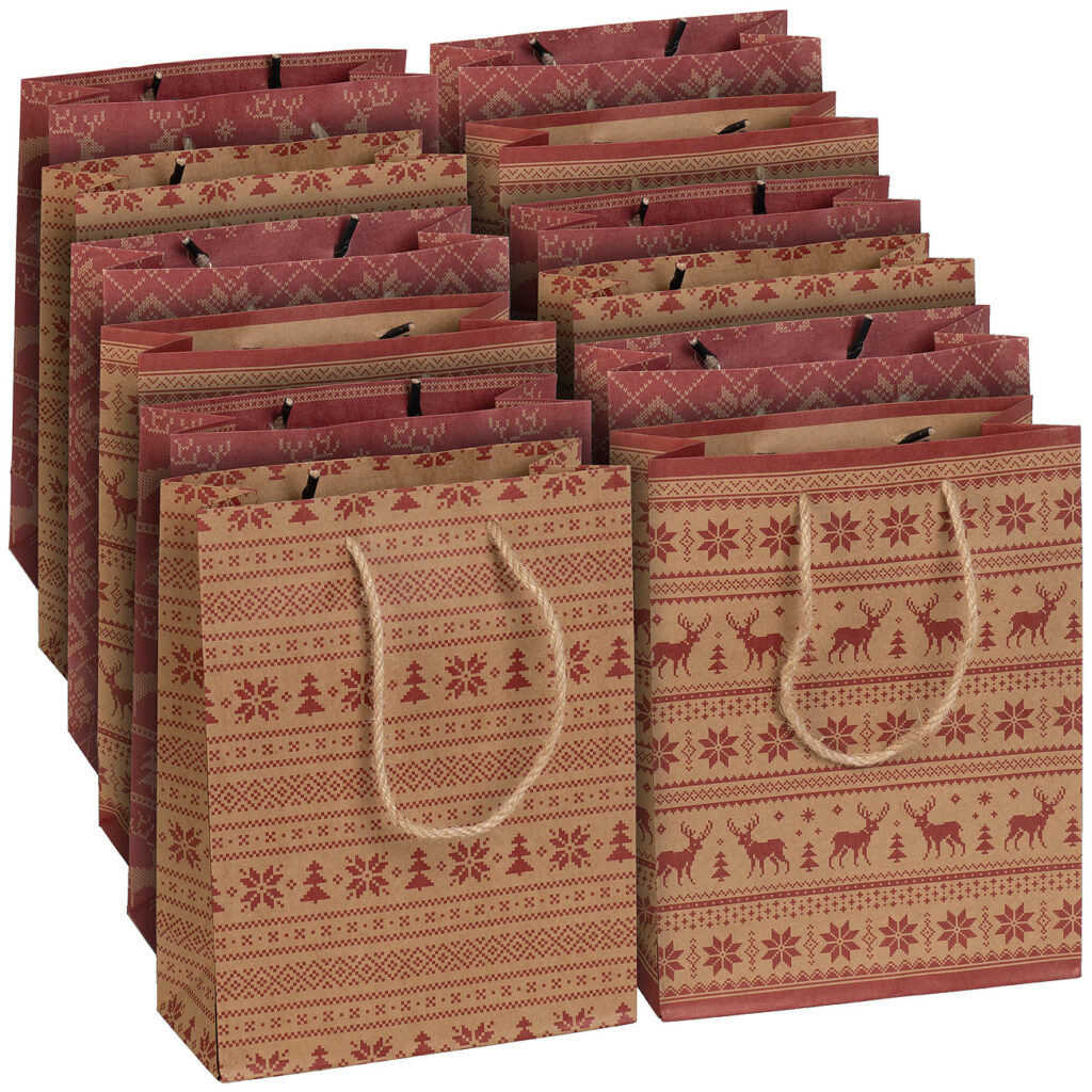 12er-Set Kraftpapier-Geschenktüten m. weihnachtlichem Motiv,23x18x8cm