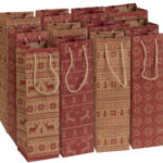 12er-Set weihnachtliche Kraftpapier-Geschenktüten für Weinflaschen