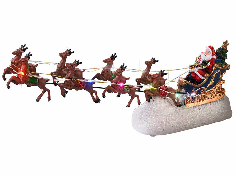 LED-Weihnachtsmann im Schlitten, mit Rentieren und 13 bunten LEDs
