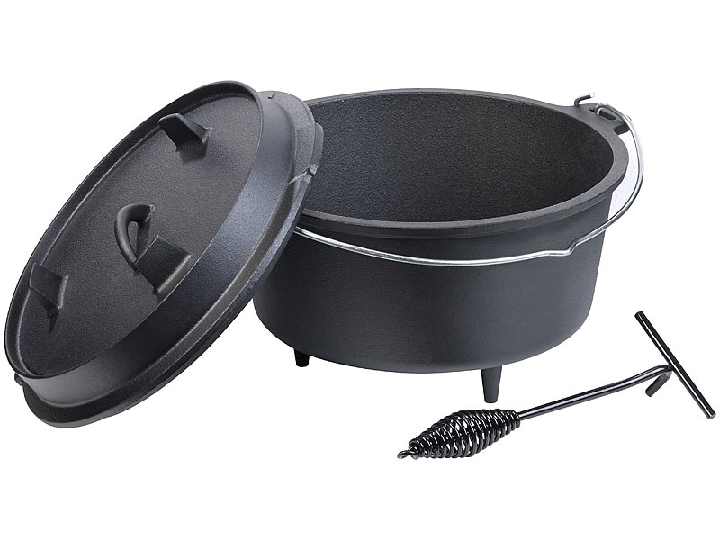 Dutch Oven aus Gusseisen mit Standfüssen, 2in1-Deckel & -Pfanne, 9 l