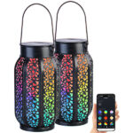 2er-Set Smarte Solar-Laterne aus Metall mit RGB-CCT-LEDs, App