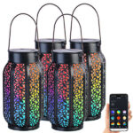 4er-Set Smarte Solar-Laterne aus Metall mit RGB-CCT-LEDs, App 4er-Set Smarte Solar-Laterne aus Metall mit RGB-CCT-LEDs, App