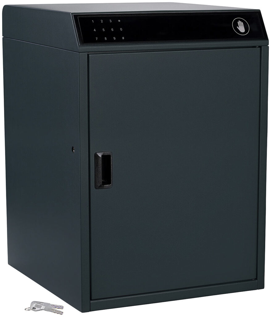 Smarter Paketbriefkasten aus Stahl, 46 x 72 x 50 cm, PIN, App, IP55 Smarter Paketbriefkasten aus Stahl, 46 x 72 x 50 cm, PIN, App, IP55