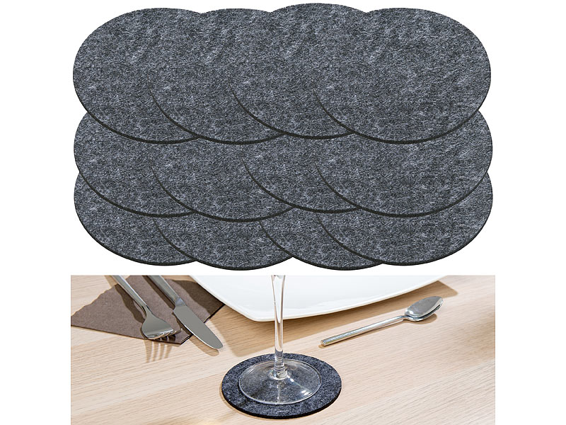 12er-Set Abwaschbare Filz-Untersetzer, dunkelgrau, Ø 10 cm