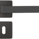 Edelstahl-Türbeschlag mit 2 Klinken & Rosetten, eckig, schwarz