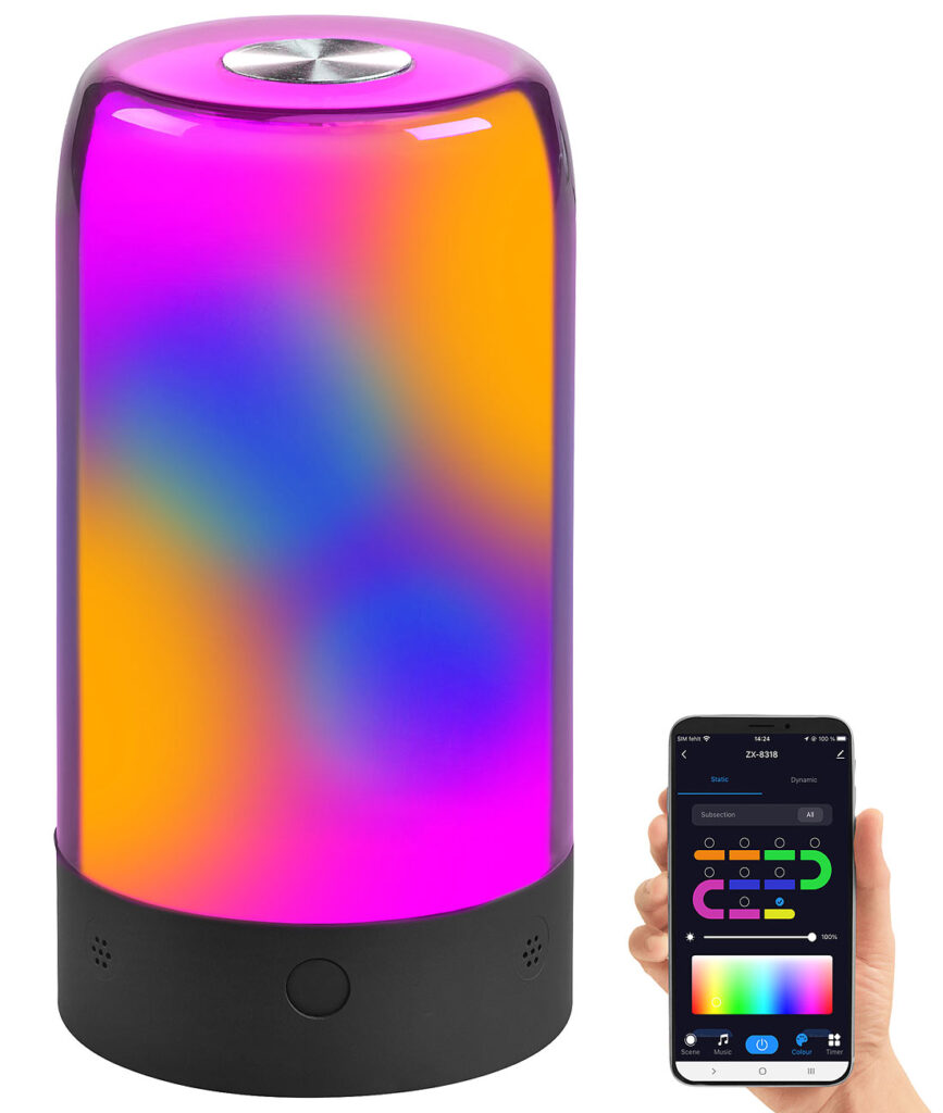 Smarte Stimmungsleuchte mit RGB-IC-LEDs, 15 Modi, WLAN, App, schwarz