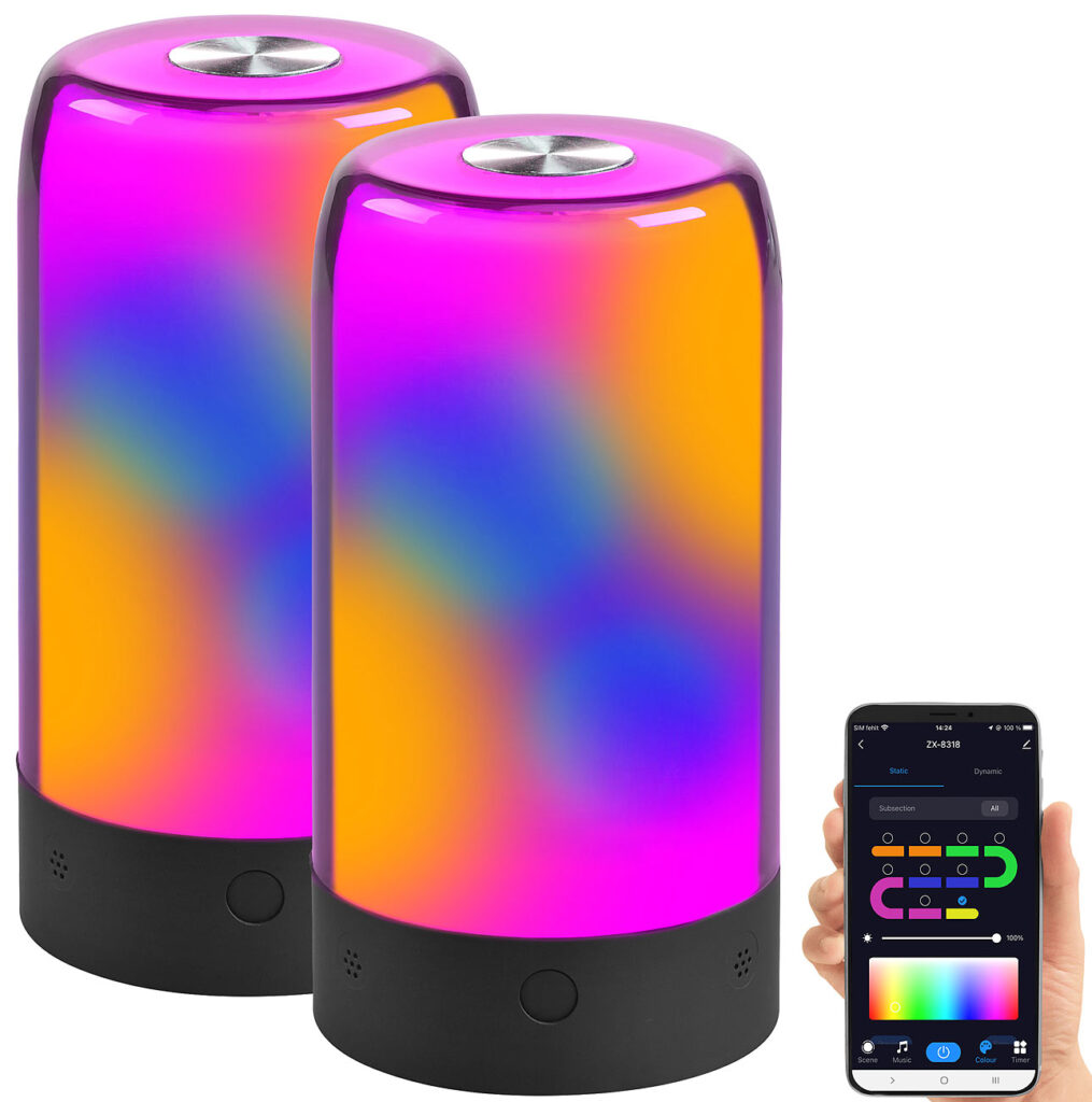 2er-Set smarte Stimmungsleuchten, RGB-IC-LEDs, 15 Modi, WLAN, schwarz