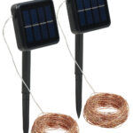 2er-Set Solar-Lichterketten aus Kupferdraht, warmweisse LEDs, je 32 m