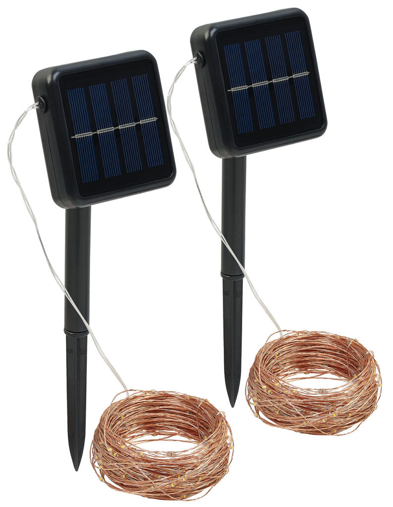 2er-Set Solar-Lichterketten aus Kupferdraht, warmweisse LEDs, je 32 m