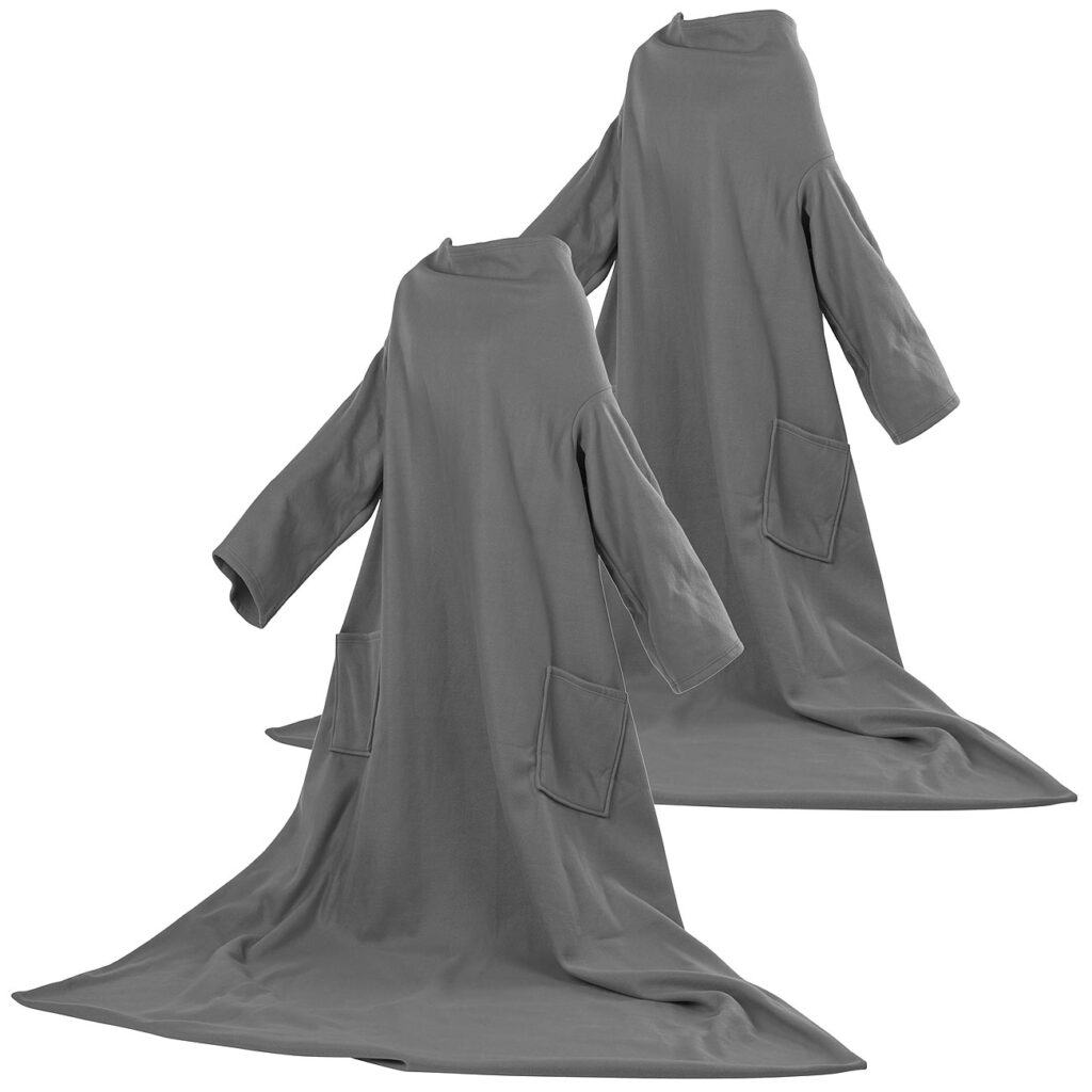 2er-Set Fleece-Kuscheldecken, Ärmel, Mikrofaser, anthrazit, 150 x 200 cm