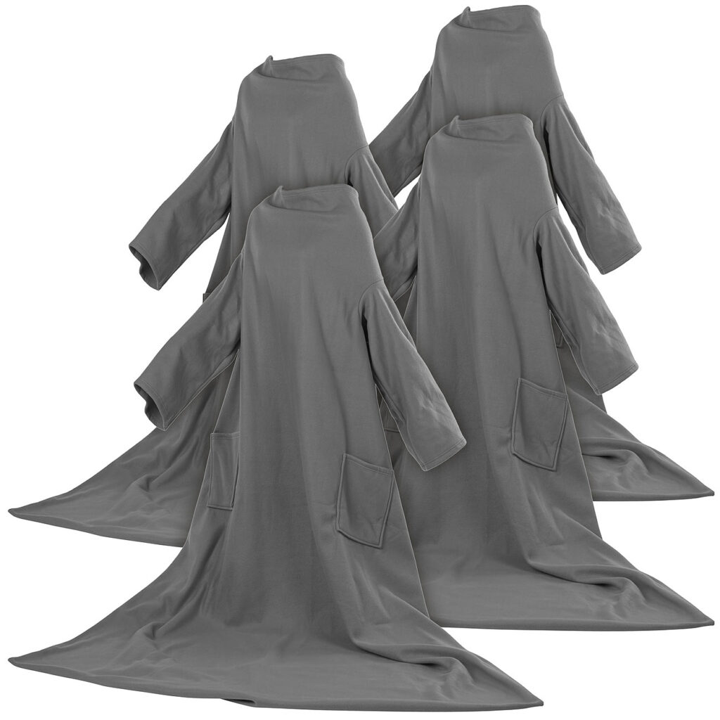 4er-Set Fleece-Kuscheldecken, Ärmel, Mikrofaser, anthrazit, 150 x 200 cm