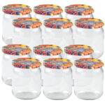 12er-Set Einmachgläser mit Schraubdeckel, Sturzgläser mit Früchte-Muster, je 540 ml 12er-Set Einmachgläser mit Schraubdeckel, Sturzgläser mit Früchte-Muster, je 540 ml