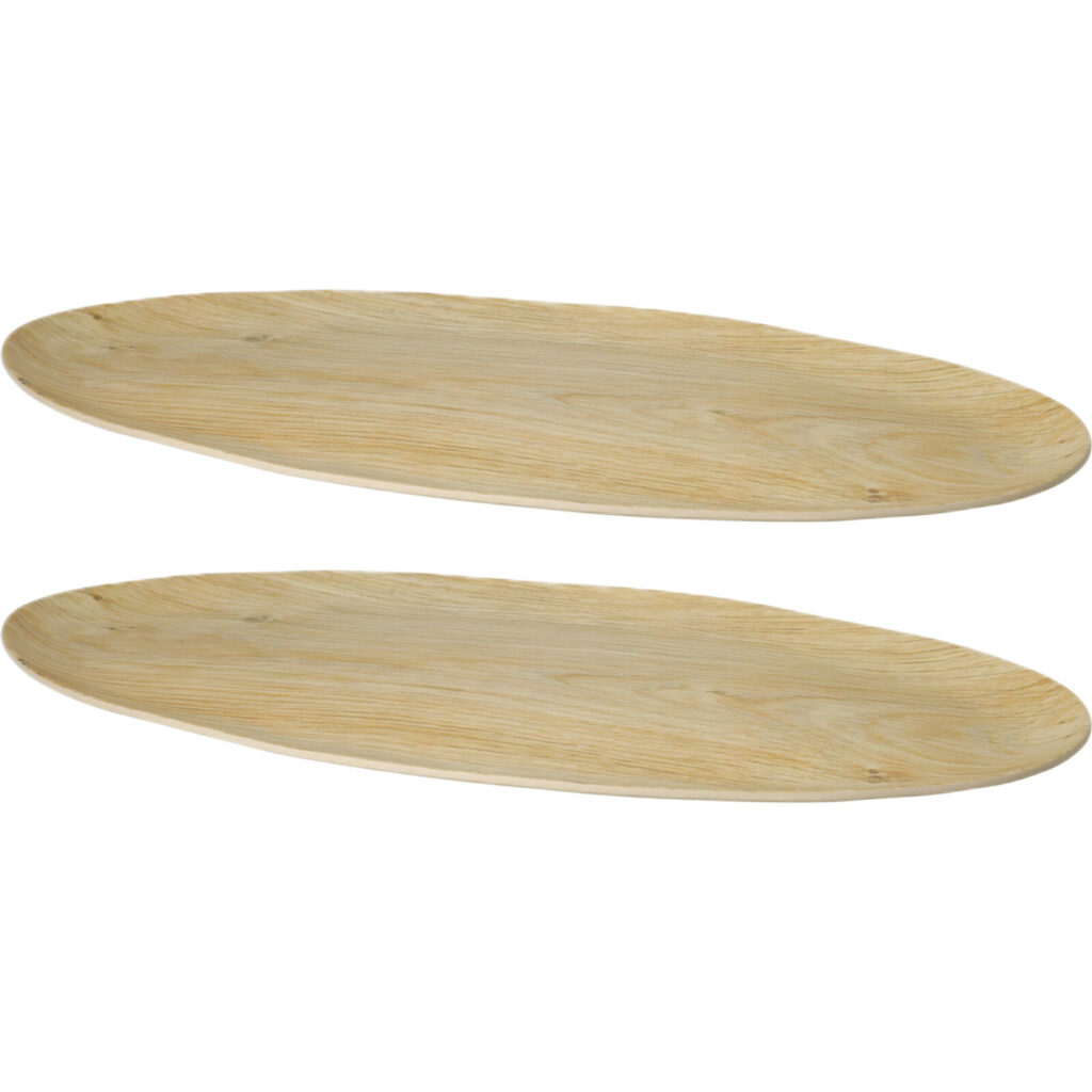 2er-Set Ovale Servierplatte aus Melamin in Holzoptik-Design, 43 x 20 x 1,6 cm