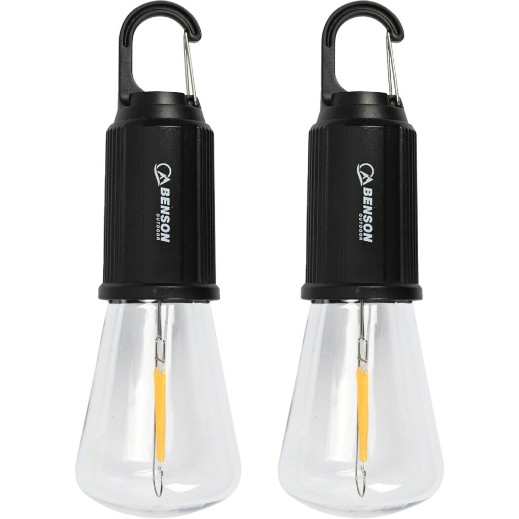 2er-Set LED Campinglampe mit Clip-Haken, schwarz: 100lm, Akku