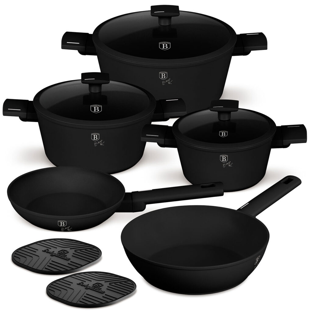 Design Kochset inkl. Untersetzer, 10-teilig, mattschwarz