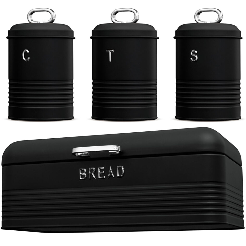 Brotkasten und Küchendosen-Set, schwarz-silber Brotkasten und Küchendosen-Set, schwarz-silber