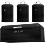 Brotkasten und Küchendosen-Set, schwarz-silber