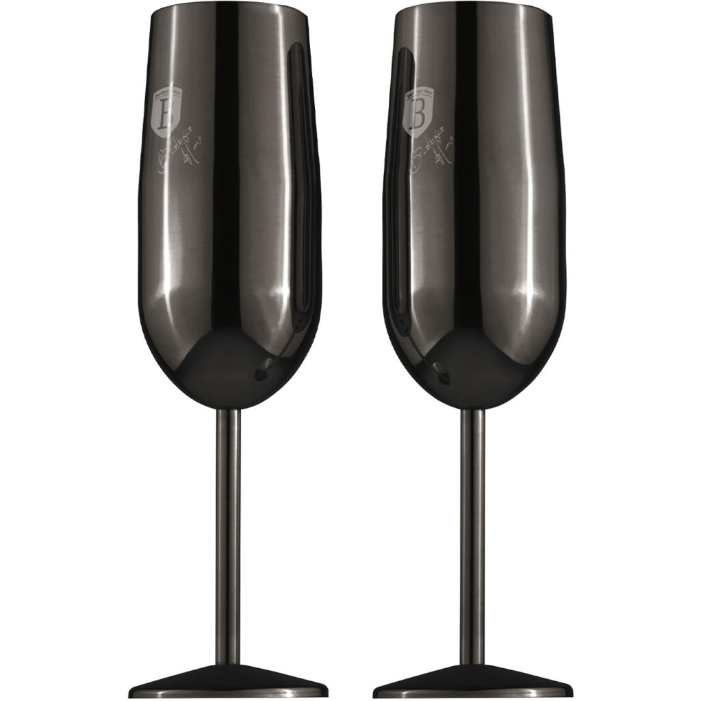 Metall-Champagnerglas-Set, 2tlg., schwarz, je 260 ml