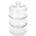 3-stöckige Glasschale mit Deckel, Ø 12cm x H 23 cm 3-stöckige Glasschale mit Deckel, Ø 12cm x H 23 cm