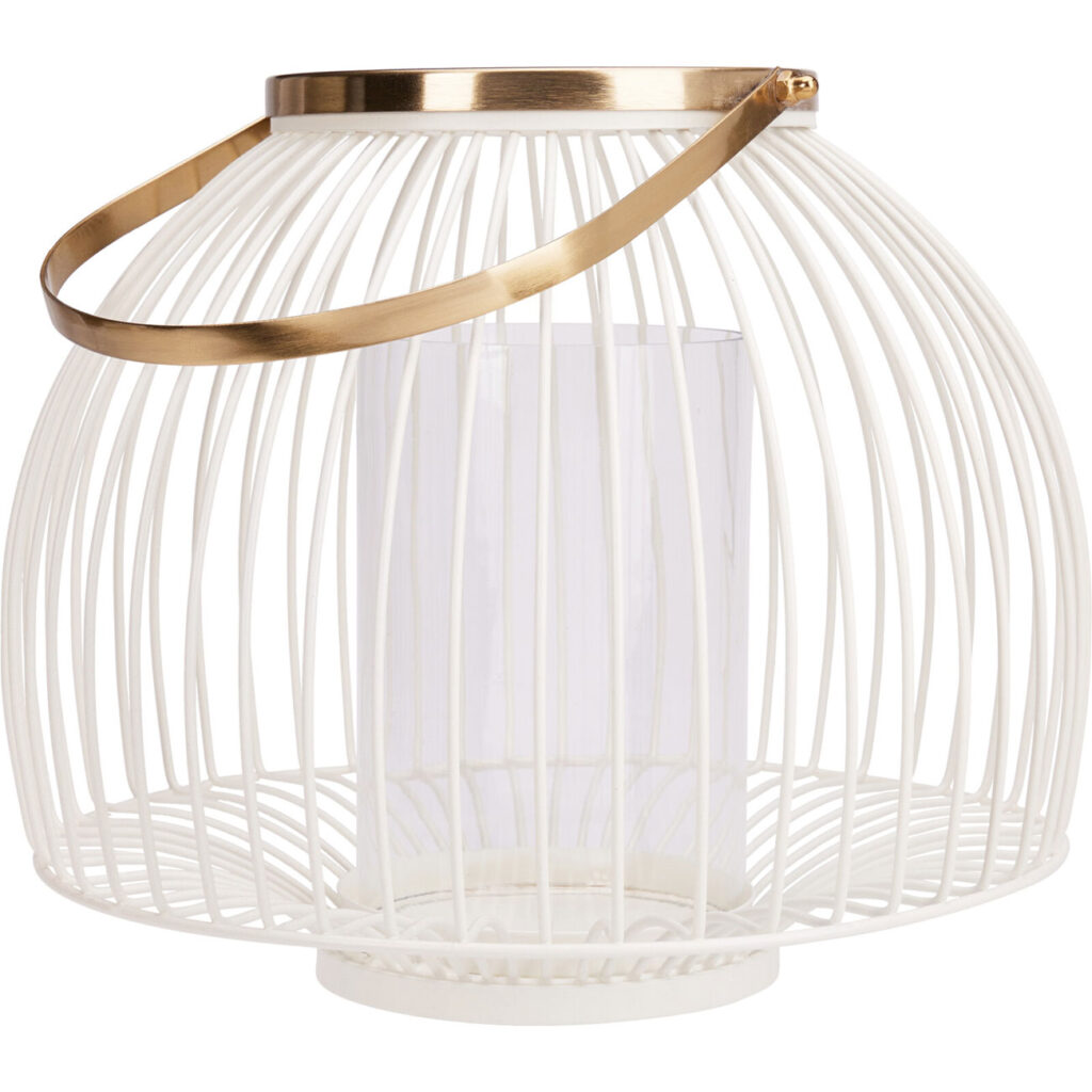 Metall-Windlicht mit Glaseinsatz, 28 x 23 cm, weiss-gold