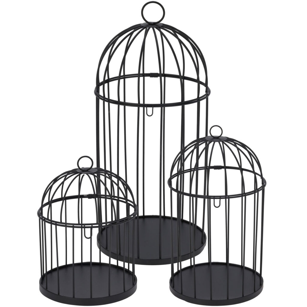 Käfig-Deko-Set, 3-teilig aus Metall, schwarz