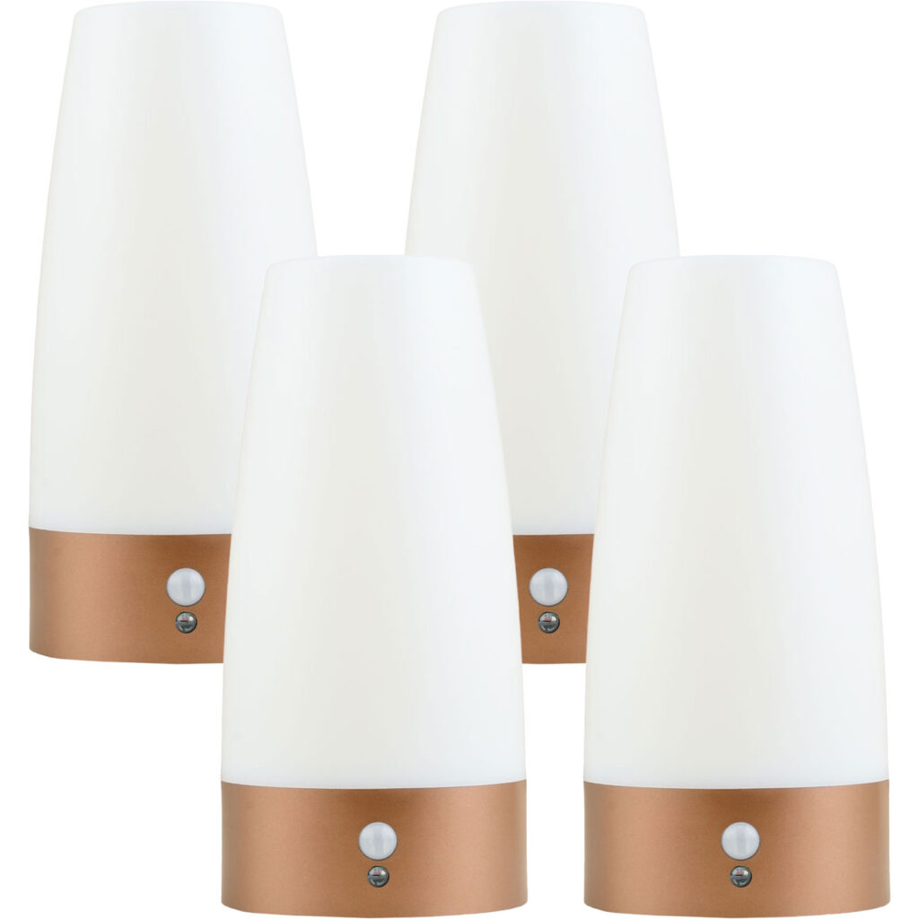 4er-Set LED-Tischlampe mit PIR-Bewegungs-Sensor, batteriebetrieben, warmweiss