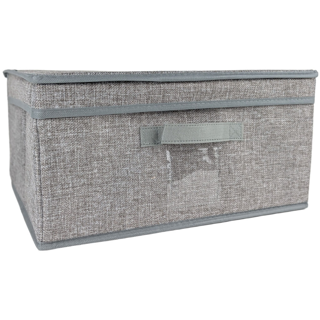 Aufbewahrungsbox mit Deckel, Textil, faltbar, 39x28x19cm, grau