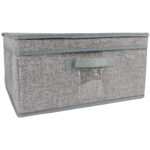 Aufbewahrungsbox mit Deckel, Textil, faltbar, 39x28x19cm, grau Aufbewahrungsbox mit Deckel, Textil, faltbar, 39x28x19cm, grau