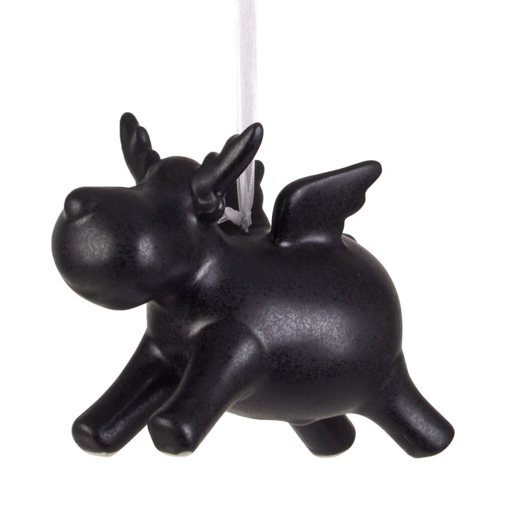 Deko Rentier aus Porzellan, schwarz, 12,5 x 6 x 9 cm