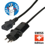 Apparatekabel mit Clip-Clap Stecker Typ12 auf Kupplung C13, 2m schwarz Apparatekabel mit Clip-Clap Stecker Typ12 auf Kupplung C13, 2m schwarz