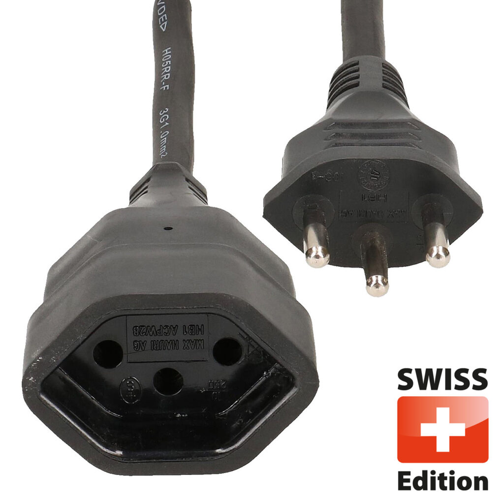 Verlängerungskabel, 5m, Stecker Typ 12, Kupplung Typ 13, schwarz