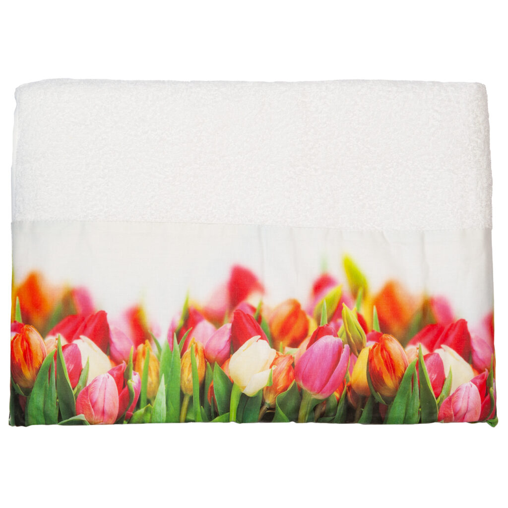 Badetuch Tulpenspiel, mit Bordüre, 90 x 180 cm Badetuch Tulpenspiel, mit Bordüre, 90 x 180 cm