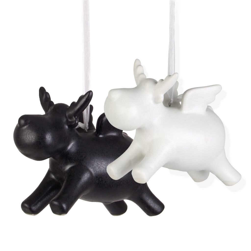 2er-Set Deko Rentier aus Porzellan, zum Aufhängen, schwarz & weiss, je 12,5 x 6 x 9 cm