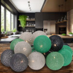 Lichterkette mit 20 Baumwoll-Lampions, grün-grau, Girlande, Ø 6cm, IP44