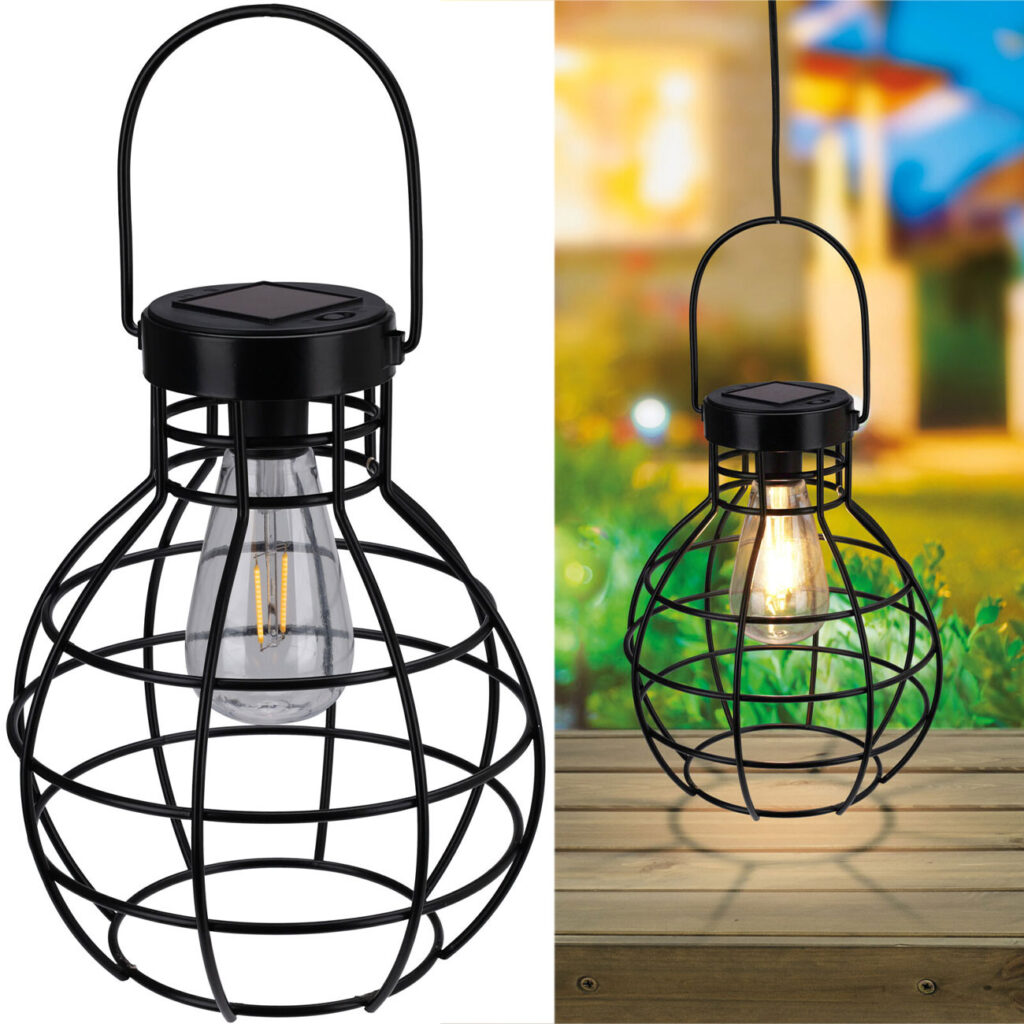 Solarlaterne, schwarz, Metall, inkl. Griff, 18 x 18 x 25,5 cm