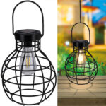 Solarlaterne, schwarz, Metall, inkl. Griff, 18 x 18 x 25,5 cm