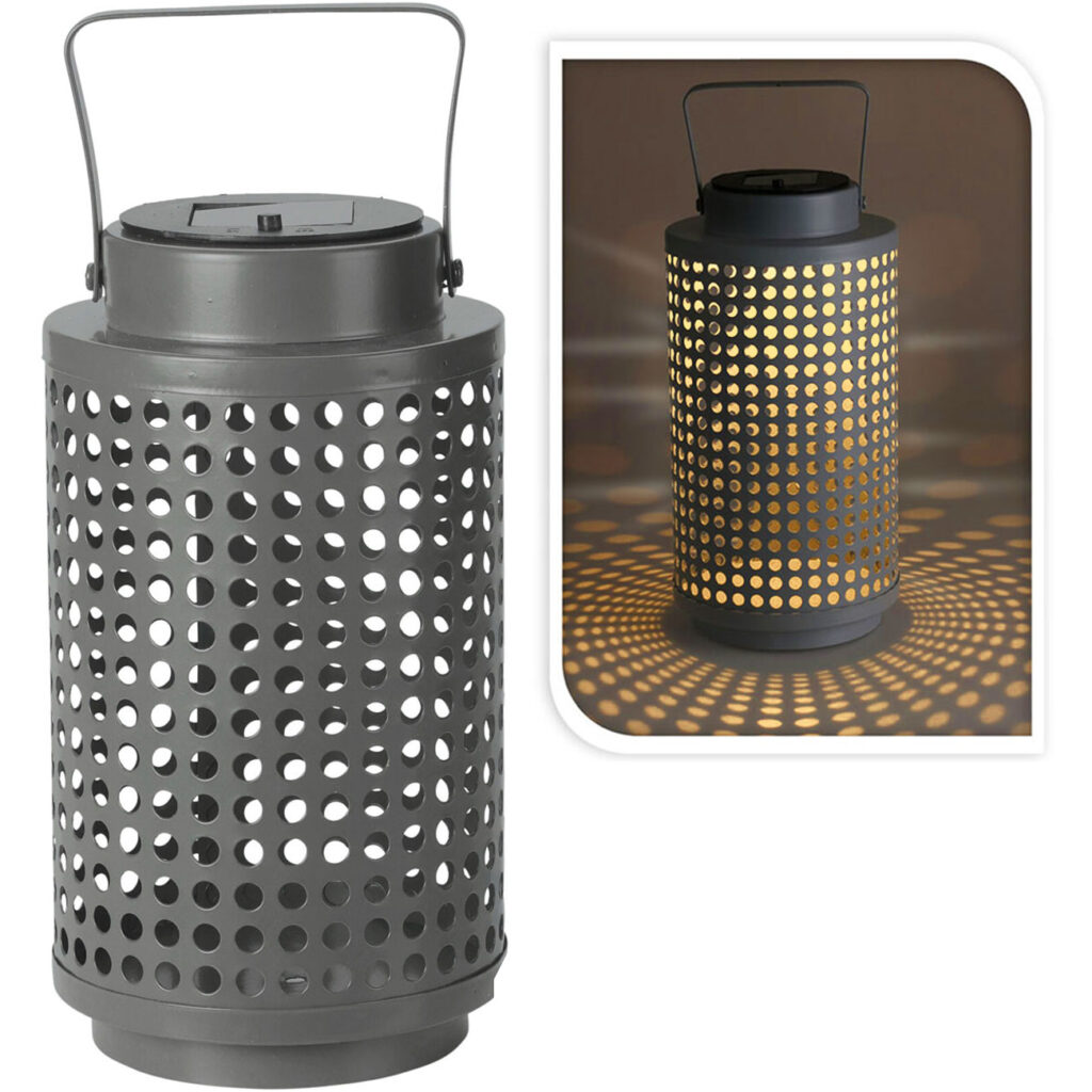 Solar-Laterne, zum Aufstellen oder Aufhängen, Metall, grau, Höhe 23 cm