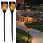 LED Solar Gartenlaterne Flammen-Effekt, 2er Set, 74 cm