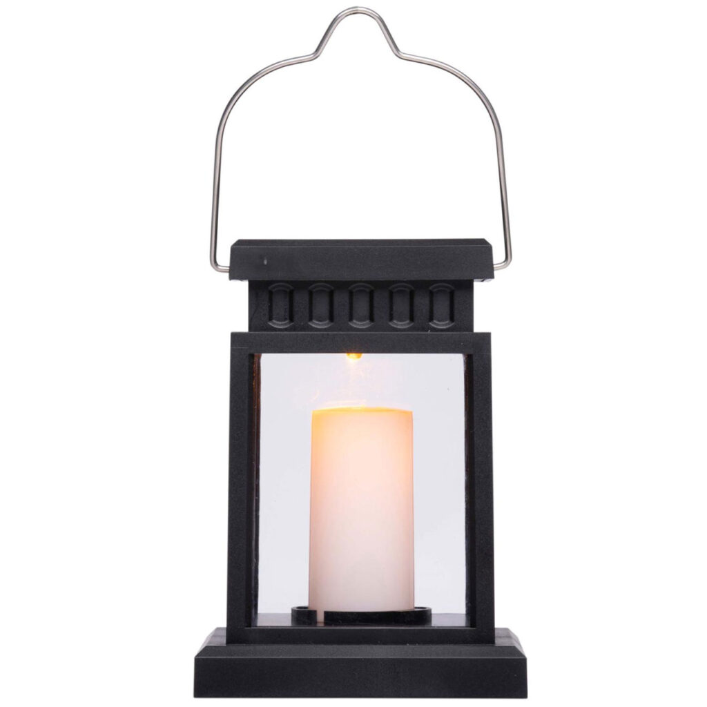 Solarlaterne mit Kerzenschein-Effekt, Gartenleuchte mit Henkel, schwarz, 8 x 13 x 9 cm