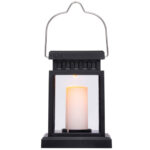 Solarlaterne mit Kerzenschein-Effekt, Gartenleuchte mit Henkel, schwarz, 8 x 13 x 9 cm Solarlaterne mit Kerzenschein-Effekt, Gartenleuchte mit Henkel, schwarz, 8 x 13 x 9 cm