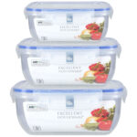 3er Set Frischhaltedosen mit Clip-Deckel, rechteckig, 400 ml, 800 ml, 1400 ml