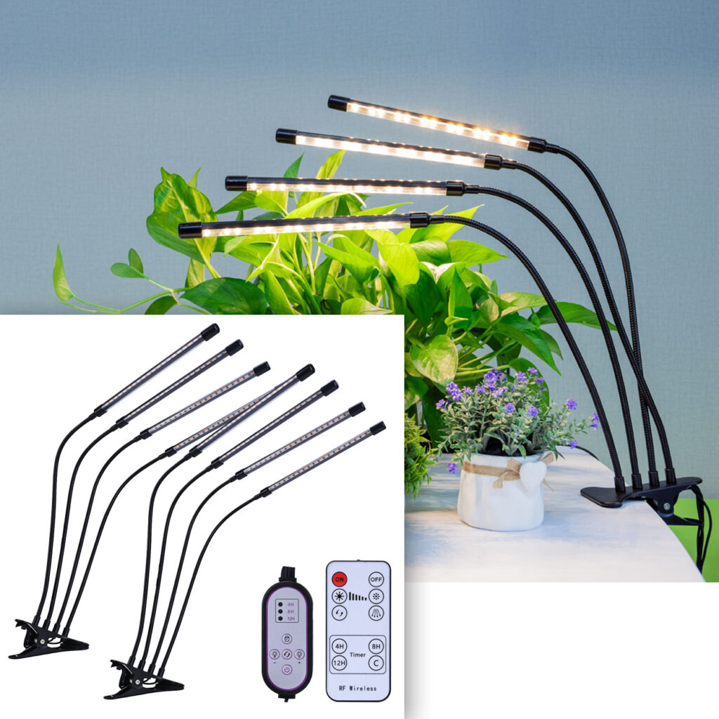 2er-Set Vollspektrum LED-Pflanzenlampe mit 4 Schwanenhälse, Dimmbar & Timerfunktion