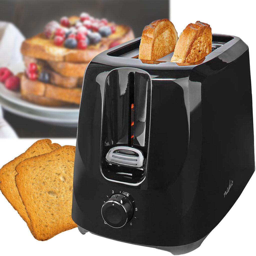 Kompakter Toaster, 2-Scheiben-Toaster mit 6 Röstsstufen, 700 W,  schwarz